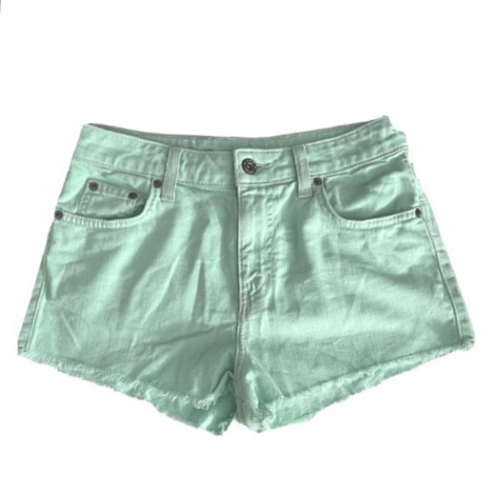 Carmar Pastel Green Distressed High Waisted Denim Jean Shorts Size 25 NWOT